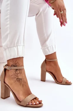 Discount Boto Klasyczne Zamszowe Sandały Na Słupku Beżowe Amina