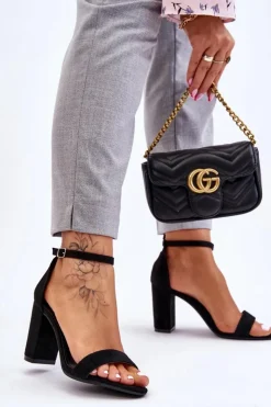 Boto Sandały Na Obcasie*Klasyczne Zamszowe Sandały Na Słupku Czarne Amina