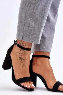 Boto Sandały Na Obcasie*Klasyczne Zamszowe Sandały Na Słupku Czarne Amina