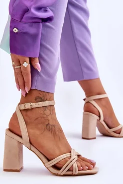 Boto Sandały Na Obcasie*Klasyczne Zamszowe Sandały Na Słupku Beżowe Bernett