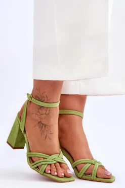 Boto Sandały Na Obcasie*Klasyczne Zamszowe Sandały Na Słupku Zielone Bernett