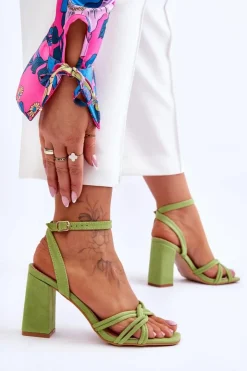 Boto Sandały Na Obcasie*Klasyczne Zamszowe Sandały Na Słupku Zielone Bernett