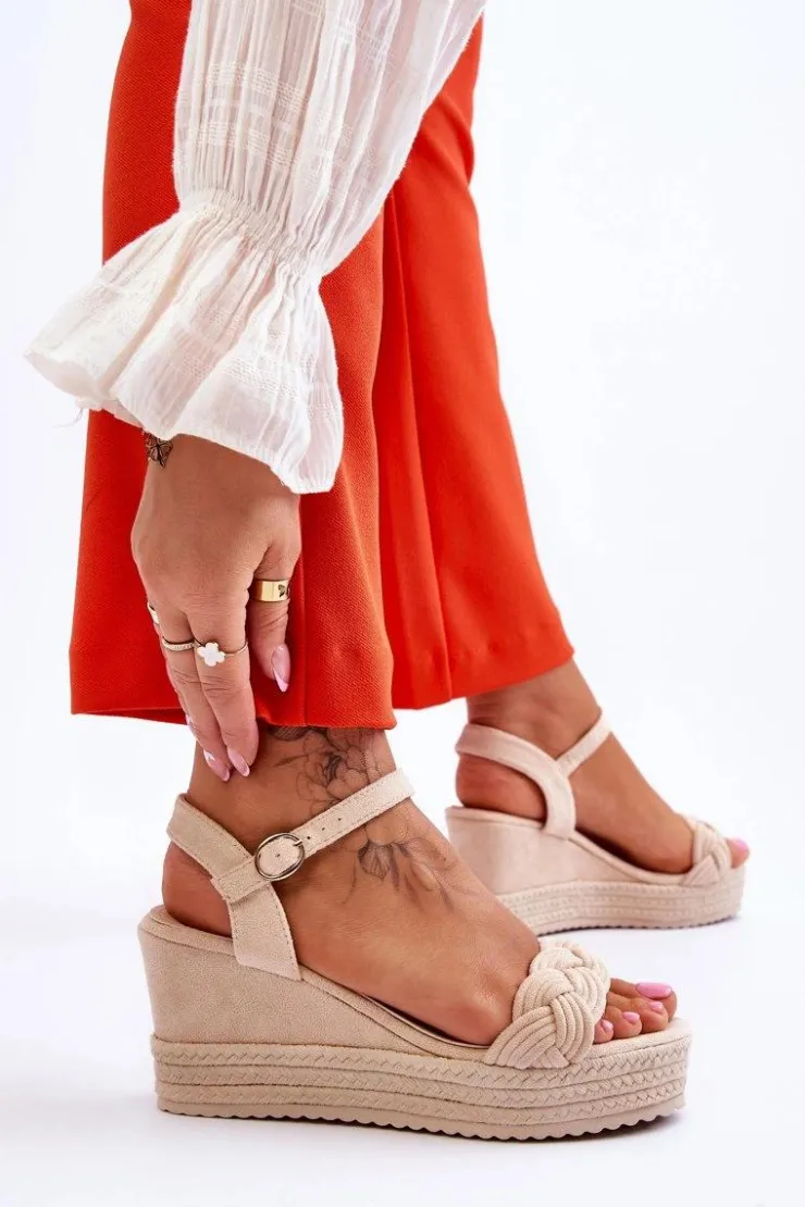 Damskie Boto Klasyczne Zamszowe Sandały Na Koturnie Beżowe Denisse