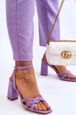 Outlet Boto Klasyczne Zamszowe Sandały Na Słupku Fioletowe Bernett