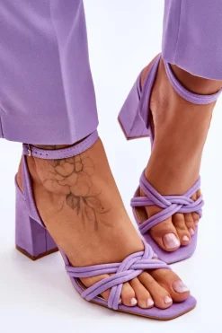 Outlet Boto Klasyczne Zamszowe Sandały Na Słupku Fioletowe Bernett