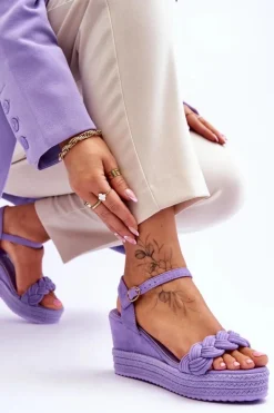 Outlet Boto Klasyczne Zamszowe Sandały Na Koturnie Fioletowe Denisse