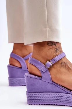 Outlet Boto Klasyczne Zamszowe Sandały Na Koturnie Fioletowe Denisse