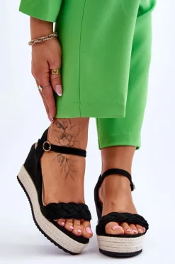 Boto Sandały Na Koturnie*Klasyczne Zamszowe Sandały Na Koturnie Czarne Denisse