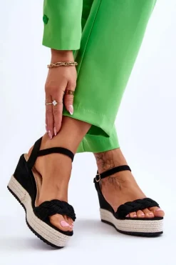 Boto Sandały Na Koturnie*Klasyczne Zamszowe Sandały Na Koturnie Czarne Denisse