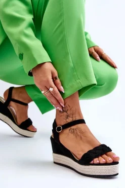 Boto Sandały Na Koturnie*Klasyczne Zamszowe Sandały Na Koturnie Czarne Denisse