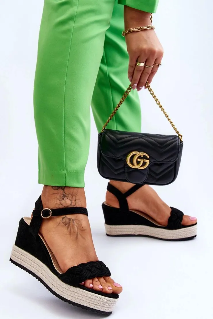 Boto Sandały Na Koturnie*Klasyczne Zamszowe Sandały Na Koturnie Czarne Denisse