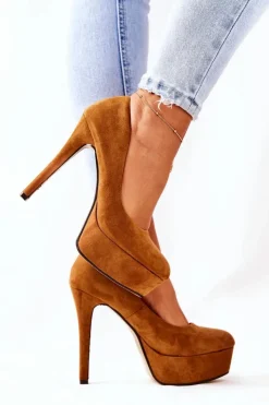 Boto Czółenka Na Platformie|Czółenka Zamszowe*Klasyczne Zamszowe Szpilki Na Platformie Camel Silly