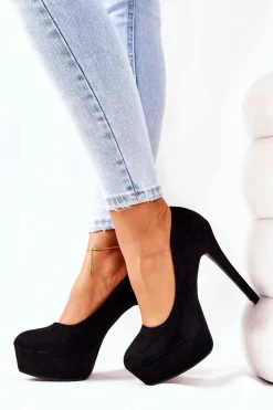 Damskie Boto Klasyczne Zamszowe Szpilki Na Platformie Czarne Silly