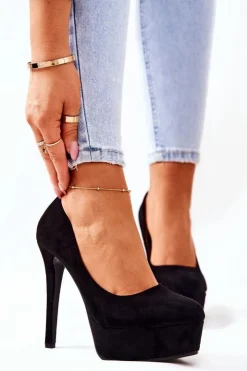 Damskie Boto Klasyczne Zamszowe Szpilki Na Platformie Czarne Silly