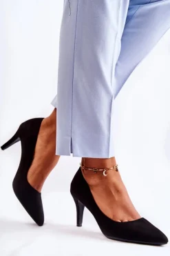 Damskie Boto Klasyczne Zamszowe Szpilki Czarne Theira