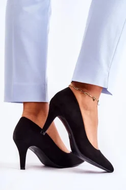 Damskie Boto Klasyczne Zamszowe Szpilki Czarne Theira