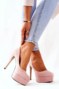 Sale Boto Klasyczne Zamszowe Szpilki Na Platformie Beżowe Silly