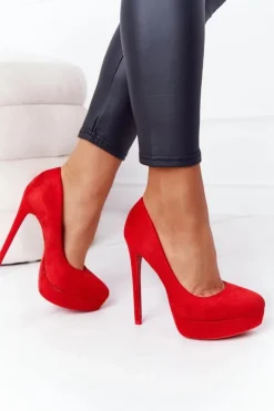 Boto Szpilki Zamszowe*Klasyczne Zamszowe Szpilki Czerwone Margharita