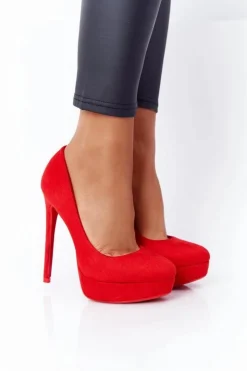 Boto Szpilki Zamszowe*Klasyczne Zamszowe Szpilki Czerwone Margharita