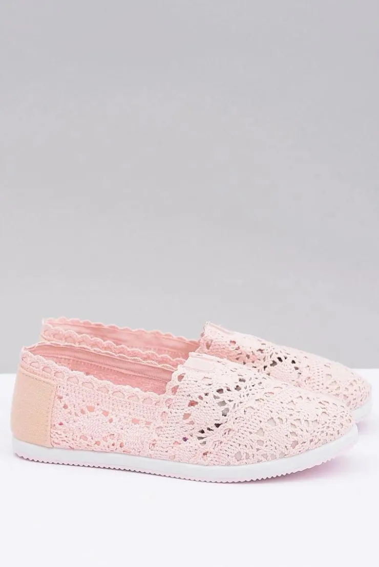 Boto Baleriny Klasyczne*Koronkowe Damskie Baleriny Little Sugar Pudrowy Róż