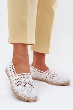 Damskie Boto Koronkowe Espadryle Damskie Białe Adelira