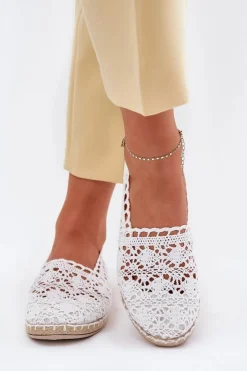 Damskie Boto Koronkowe Espadryle Damskie Białe Adelira