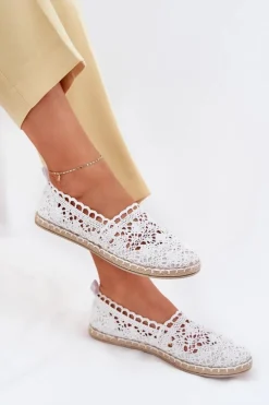 Damskie Boto Koronkowe Espadryle Damskie Białe Adelira