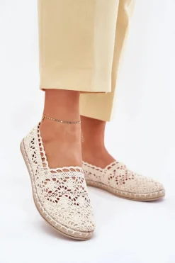 Discount Boto Koronkowe Espadryle Damskie Beżowe Adelira