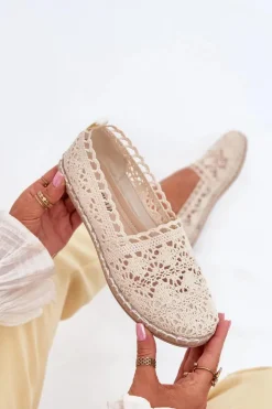 Discount Boto Koronkowe Espadryle Damskie Beżowe Adelira