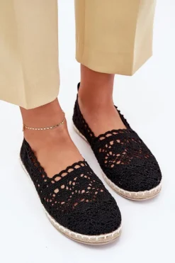 Boto Espadryle Na Platformie*Koronkowe Espadryle Damskie Czarne Adelira Czarny