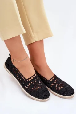 Boto Espadryle Na Platformie*Koronkowe Espadryle Damskie Czarne Adelira Czarny