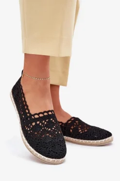 Boto Espadryle Na Platformie*Koronkowe Espadryle Damskie Czarne Adelira Czarny