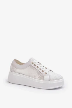 Damskie Damskie buty S.Barski Koronkowe Sneakersy Damskie Na Platformie S.Barski HY51-059 Białe