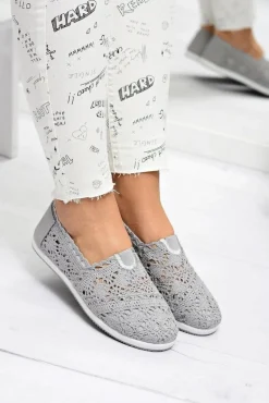 Boto Koronkowe Szare Damskie Baleriny Little Sugar