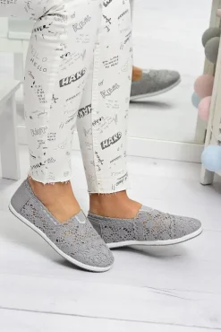 Boto Koronkowe Szare Damskie Baleriny Little Sugar