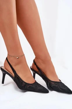Damskie Boto Koronkowe Szpilki Sandały Z Odkrytą Piętą Czarne Lisaviela