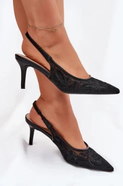 Damskie Boto Koronkowe Szpilki Sandały Z Odkrytą Piętą Czarne Lisaviela