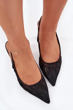 Damskie Boto Koronkowe Szpilki Sandały Z Odkrytą Piętą Czarne Lisaviela
