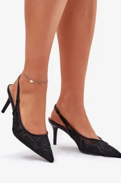 Damskie Boto Koronkowe Szpilki Sandały Z Odkrytą Piętą Czarne Lisaviela