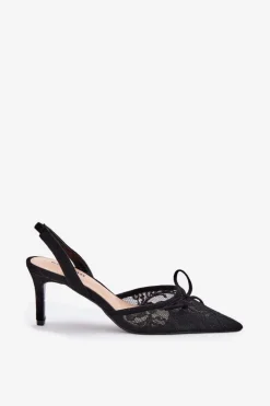 Boto Czółenka Klasyczne*Koronkowe Szpilki Z Odkrytą Piętą Czarne Annivirae Czarny