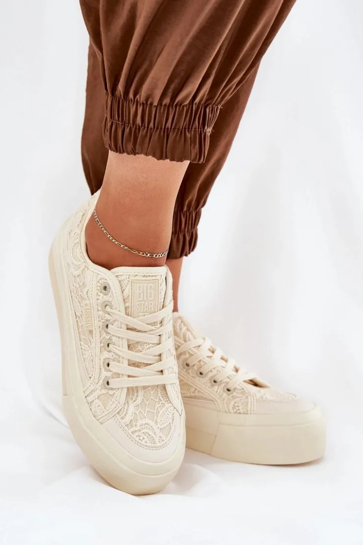 Damskie Big Star Shoes Koronkowe Trampki Damskie Big Star RR274746 Beżowe