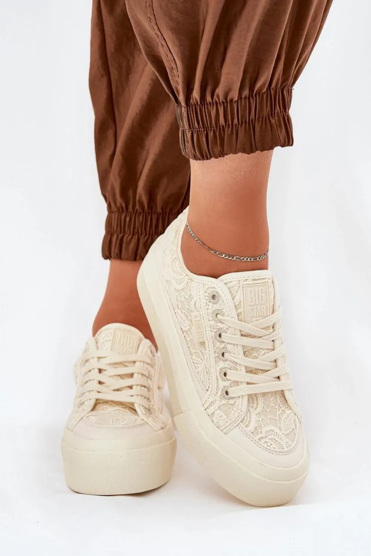 Damskie Big Star Shoes Koronkowe Trampki Damskie Big Star RR274746 Beżowe