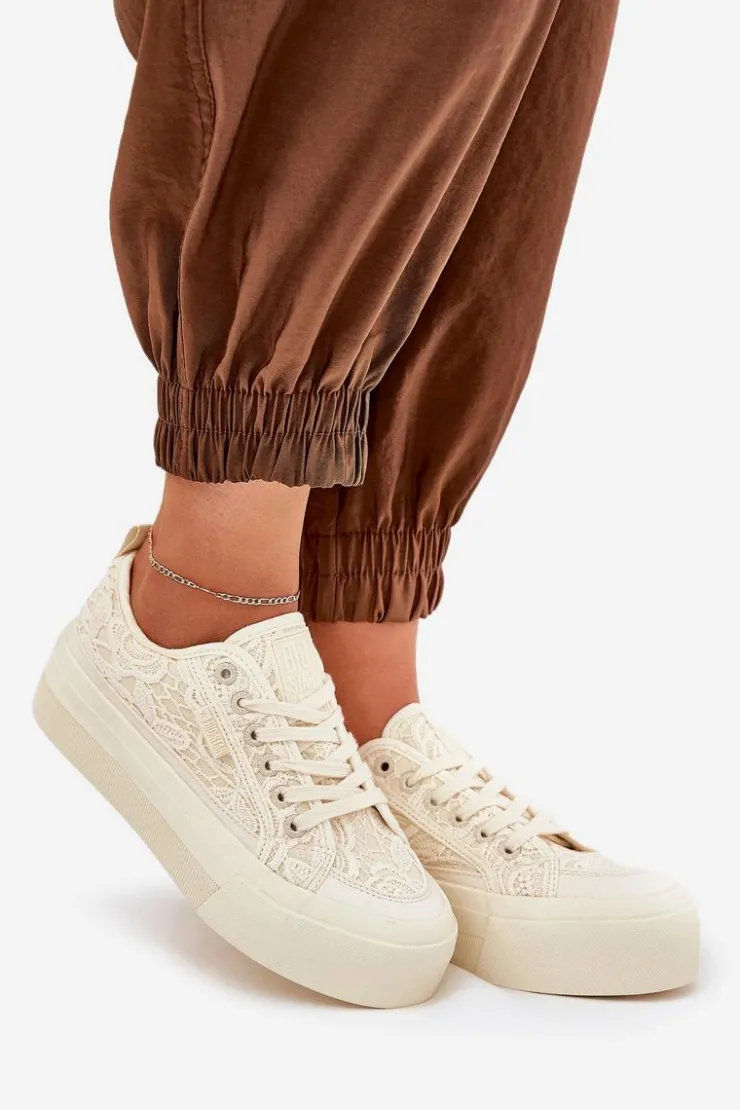 Damskie Big Star Shoes Koronkowe Trampki Damskie Big Star RR274746 Beżowe