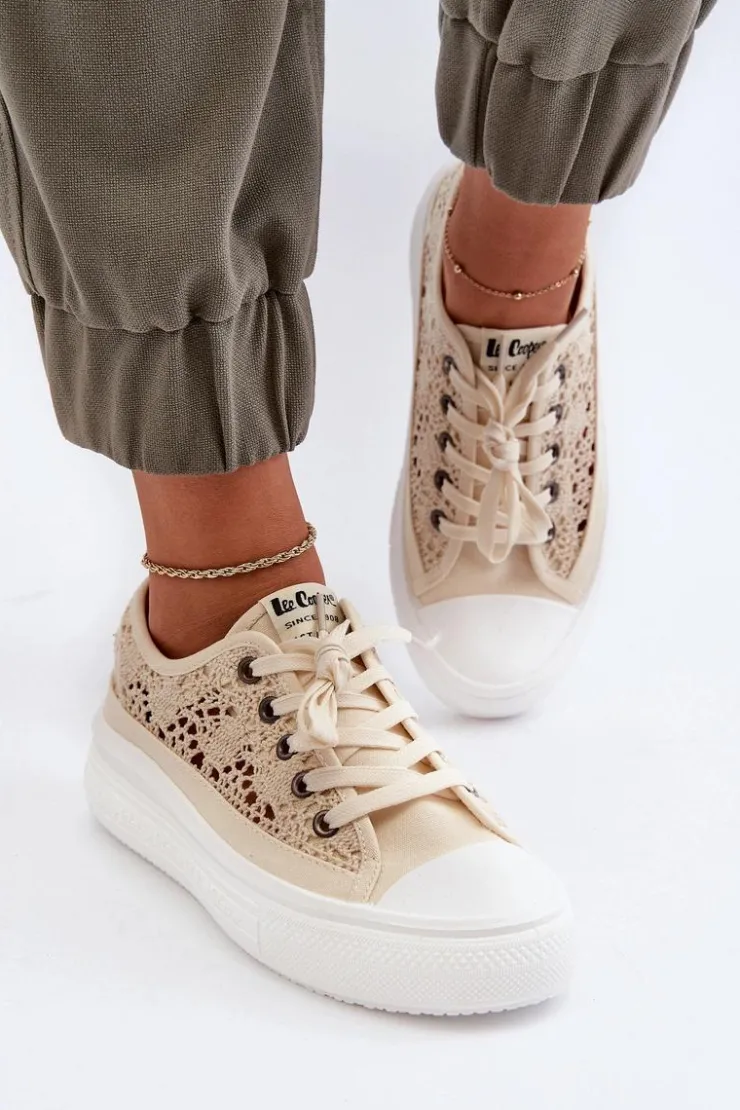 Damskie Lee Cooper Koronkowe Trampki Damskie LCW-23-44-1620 Beżowe