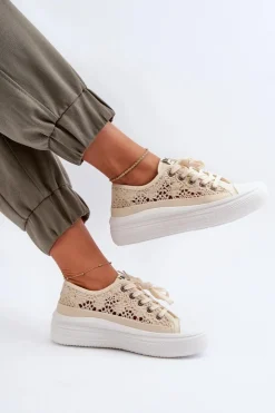 Damskie Lee Cooper Koronkowe Trampki Damskie LCW-23-44-1620 Beżowe