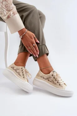 Damskie Lee Cooper Koronkowe Trampki Damskie LCW-23-44-1620 Beżowe