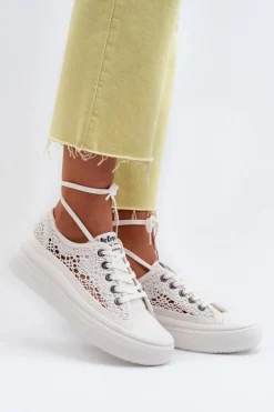 Lee Cooper Trampki Damskie Niskie*Koronkowe Trampki Damskie LCW-23-44-1617 Białe Biały