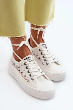 Lee Cooper Trampki Damskie Niskie*Koronkowe Trampki Damskie LCW-23-44-1617 Białe Biały