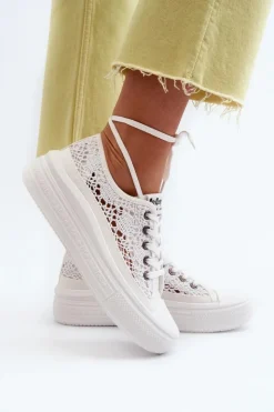 Lee Cooper Trampki Damskie Niskie*Koronkowe Trampki Damskie LCW-23-44-1617 Białe Biały
