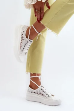 Lee Cooper Trampki Damskie Niskie*Koronkowe Trampki Damskie LCW-23-44-1617 Białe Biały
